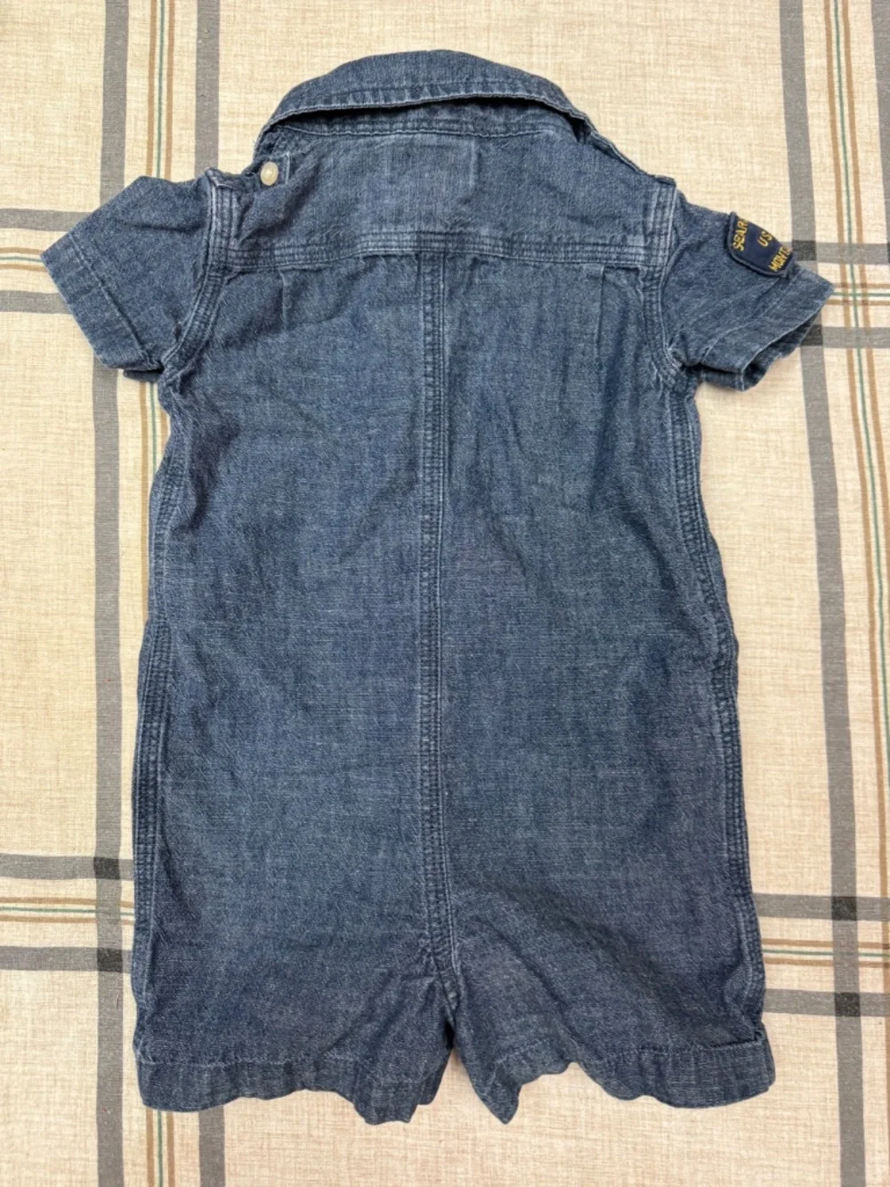 Ralph Lauren Baby Boy 9M Denim Chambray Military Patch Romper Search & Recovery